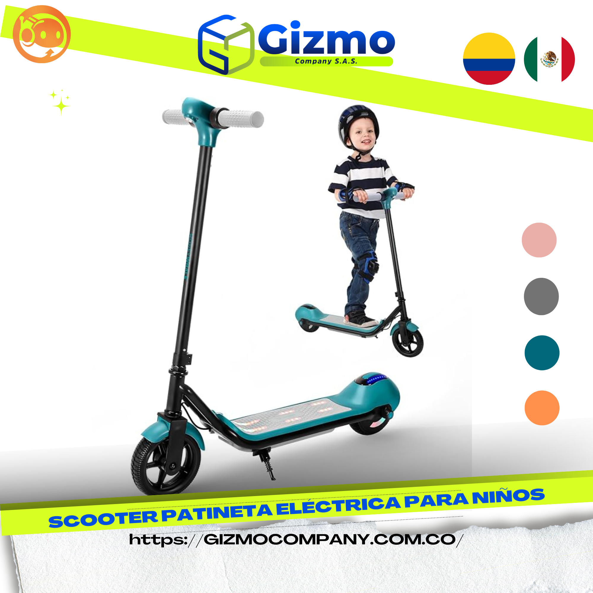 Patineta Eléctrica Niños LED Bluetooth